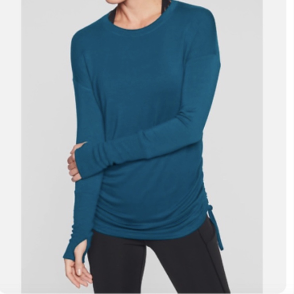 Athleta Drishti ruched sweatshirt in Coastal Teal